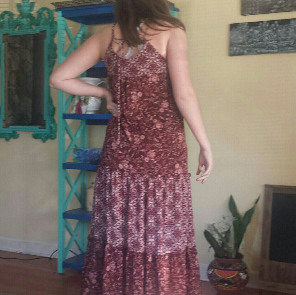 Burgandy and floral maxi dress